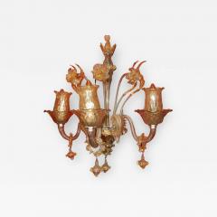 Pair of Sconces of Light Crystal of Murano with Gold Inside 1950 1970 - 2424505