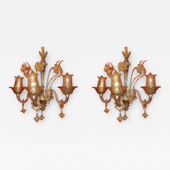 Pair of Sconces of Light Crystal of Murano with Gold Inside 1950 1970 - 2424506