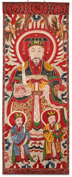 Pair of Scrolls Chinese Court Figures Taoist Ceremonial Painting  - 4088996