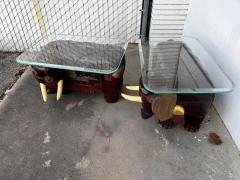 Pair of Sculpted Elephant w Tusk Hand Painted w Beveled Glass Top Tables - 4489032