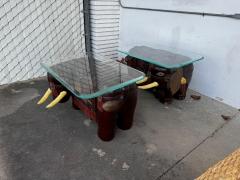 Pair of Sculpted Elephant w Tusk Hand Painted w Beveled Glass Top Tables - 4489079