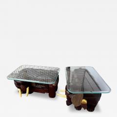 Pair of Sculpted Elephant w Tusk Hand Painted w Beveled Glass Top Tables - 4491042