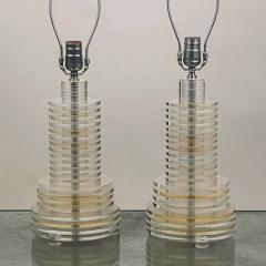 Pair of Sculptural 70s Clear and Tinted Lucite Disc Lamps - 2869443