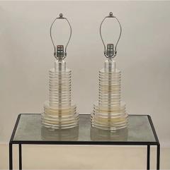 Pair of Sculptural 70s Clear and Tinted Lucite Disc Lamps - 2869445