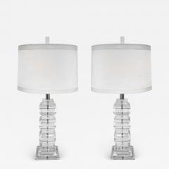 Pair of Sculptural Alternating Frosted and Clear Lucite Table Lamps 1970s - 3440217