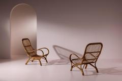 Pair of Sculptural Bamboo Armchairs with Scroll Arms Italy 1960s - 4585803