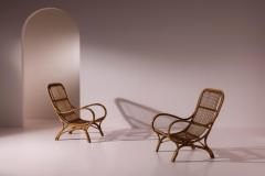 Pair of Sculptural Bamboo Armchairs with Scroll Arms Italy 1960s - 4585804
