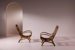 Pair of Sculptural Bamboo Armchairs with Scroll Arms Italy 1960s - 4585805