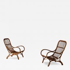 Pair of Sculptural Bamboo Armchairs with Scroll Arms Italy 1960s - 4588308