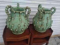 Pair of Sculptural Lime Green Vases - 3737571