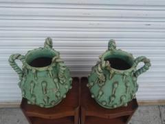 Pair of Sculptural Lime Green Vases - 3737572