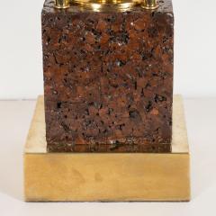 Pair of Sculptural Mid Century Modern Polished Brass and Cork Table Lamps - 1483886