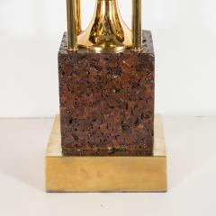 Pair of Sculptural Mid Century Modern Polished Brass and Cork Table Lamps - 1483887