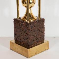 Pair of Sculptural Mid Century Modern Polished Brass and Cork Table Lamps - 1483907