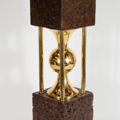 Pair of Sculptural Mid Century Modern Polished Brass and Cork Table Lamps - 1483908