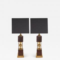 Pair of Sculptural Mid Century Modern Polished Brass and Cork Table Lamps - 1486324