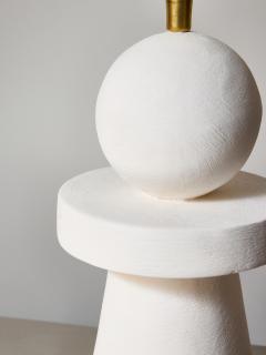 Pair of Sculptural Modern Plaster Table Lamps with Linen Shades - 4693786