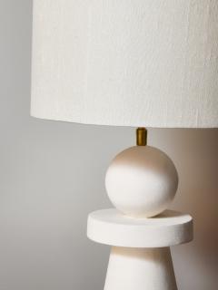 Pair of Sculptural Modern Plaster Table Lamps with Linen Shades - 4693846