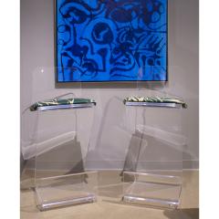 Pair of Sculptural Solid Lucite Bar Stools with Upholstered Seats 1970s - 3930270