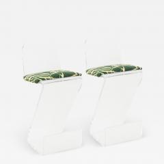 Pair of Sculptural Solid Lucite Bar Stools with Upholstered Seats 1970s - 3933962