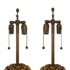 Pair of Sculptural Table Lamps in Gilded Plaster with Gold Leaf Shades 1971 - 3906332