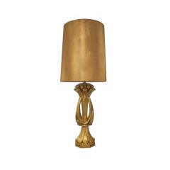 Pair of Sculptural Table Lamps in Gilded Plaster with Gold Leaf Shades 1971 - 3906335