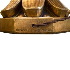 Pair of Sculptural Table Lamps in Gilded Plaster with Gold Leaf Shades 1971 - 3906336