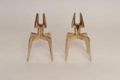 Pair of Sculptural Vintage Brutalist Candle Holders in Polished Brass - 4696151