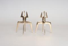 Pair of Sculptural Vintage Brutalist Candle Holders in Polished Brass - 4696152