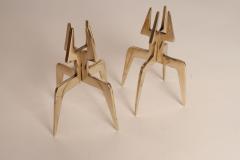 Pair of Sculptural Vintage Brutalist Candle Holders in Polished Brass - 4696153