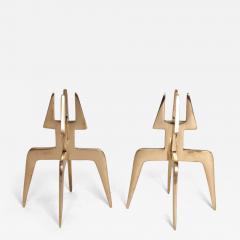 Pair of Sculptural Vintage Brutalist Candle Holders in Polished Brass - 4697564