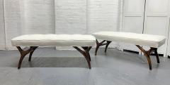 Pair of Sculptural Walnut Benches in Boucle - 2217609