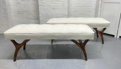 Pair of Sculptural Walnut Benches in Boucle - 2217610