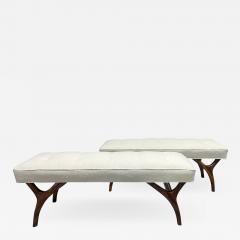 Pair of Sculptural Walnut Benches in Boucle - 2221861