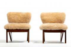 Pair of Sculptural Walnut Slipper Chairs in New Butterscotch Cream Sheepskins - 4342029