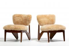 Pair of Sculptural Walnut Slipper Chairs in New Butterscotch Cream Sheepskins - 4342030