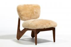 Pair of Sculptural Walnut Slipper Chairs in New Butterscotch Cream Sheepskins - 4342033