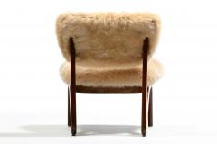 Pair of Sculptural Walnut Slipper Chairs in New Butterscotch Cream Sheepskins - 4342036