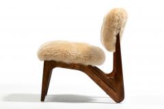 Pair of Sculptural Walnut Slipper Chairs in New Butterscotch Cream Sheepskins - 4342038
