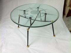 Pair of Semi Globe Coffee Tables with Engraved Glass Top - 423125