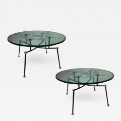 Pair of Semi Globe Coffee Tables with Engraved Glass Top - 423596