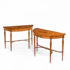 Pair of Sheraton Period West Indian Satinwood Demi Lune Console Tables - 3511761