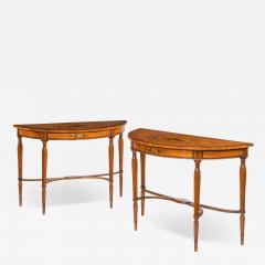 Pair of Sheraton Period West Indian Satinwood Demi Lune Console Tables - 3517822