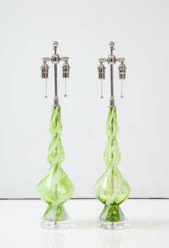 Pair of Sherbet Green Murano Glass Lamps  - 2416053