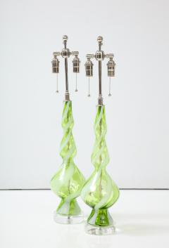 Pair of Sherbet Green Murano Glass Lamps  - 2416054