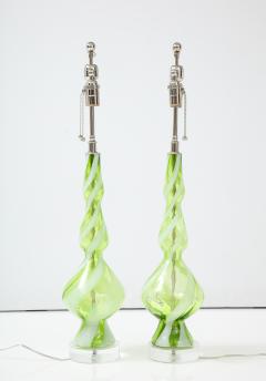 Pair of Sherbet Green Murano Glass Lamps  - 2416055