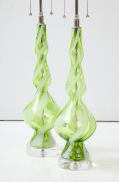 Pair of Sherbet Green Murano Glass Lamps  - 2416056