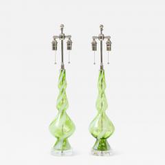 Pair of Sherbet Green Murano Glass Lamps  - 2417539