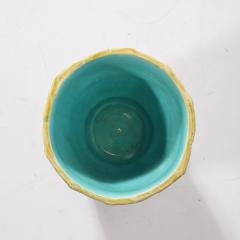 Pair of Signed Majolica Ceramic Cachepots w Birds Nests Bamboo Border Detail - 4745500