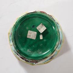 Pair of Signed Majolica Ceramic Cachepots w Birds Nests Bamboo Border Detail - 4745503